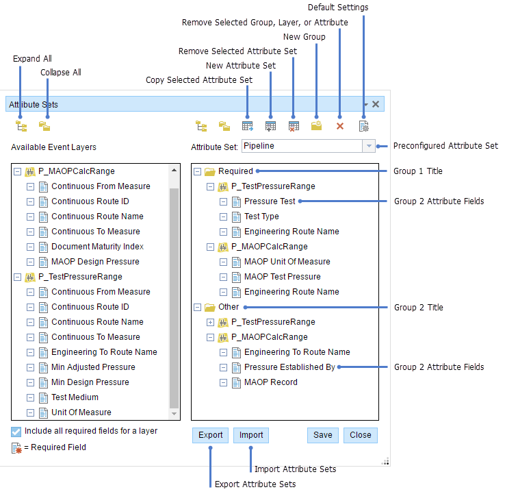 Attribute sets in the Event Editor Attribute sets in the Event Editor